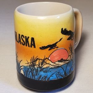 Alaska Ceramic Mug Cup Vintage 70s 80s Eagles Sunset Marsh Mt Japan Souvenir Sea
